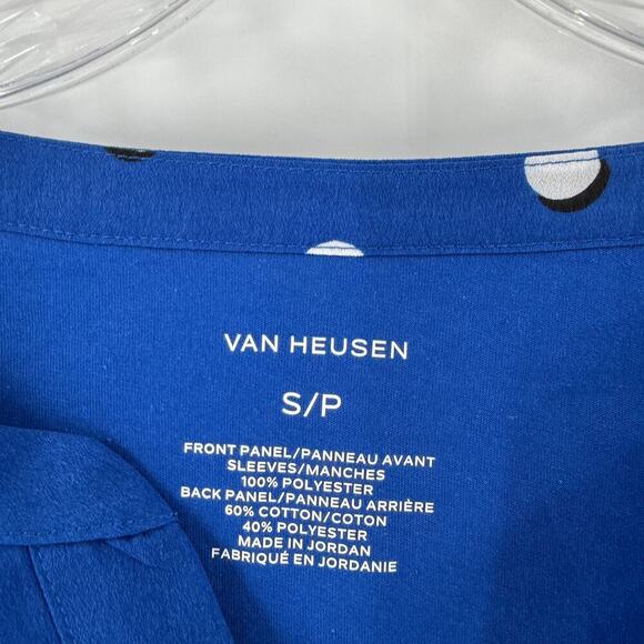 Van Heusen Blue Polka Dot V-Neck Pullover Career Blouse Women's Size Small - Picture 3 of 8